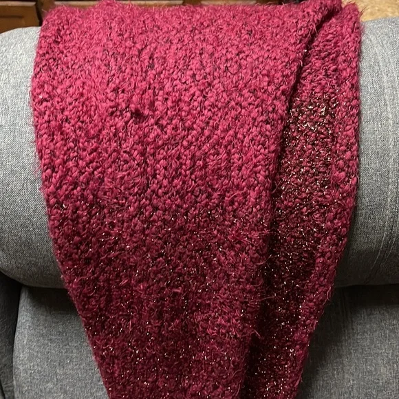 Anthropologie TinselKnit Scarf- Wine Merry Red - Picture 5 of 10